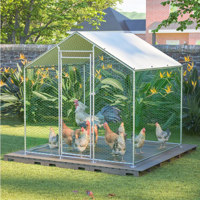 Enclos pour poules extérieur 2 x 2 x 2 m en métal acier galvanisé avec toit PE imperméable et porte verrouillable JOINERY