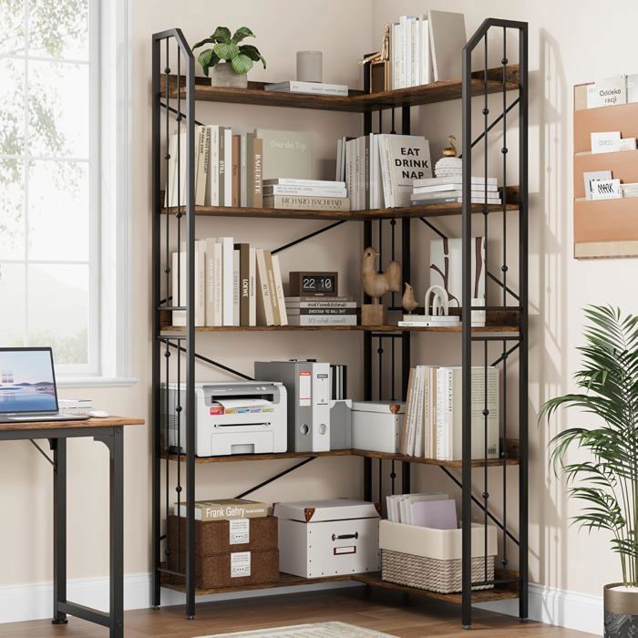 Bibliotheque Bibliothèque dangle à 5 Niveaux étagère dangle en Forme de L Armoire dangle pour Salon Chambre Bureau Vintage