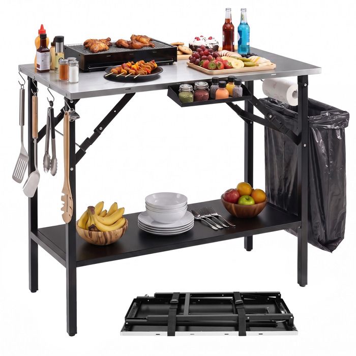 Table Pliante de Jardin Cuisson COSTWAY Plateaux Inox 91 x 51 cm Porte-Épices Poubelle Crochets Décapsuleur Charge 90 kg Table Pliante de Jardin Cuisson COSTWAY Plateaux Inox 91 x 51 cm Porte-Épices Poubelle Crochets Décapsuleur Charge 90 kg