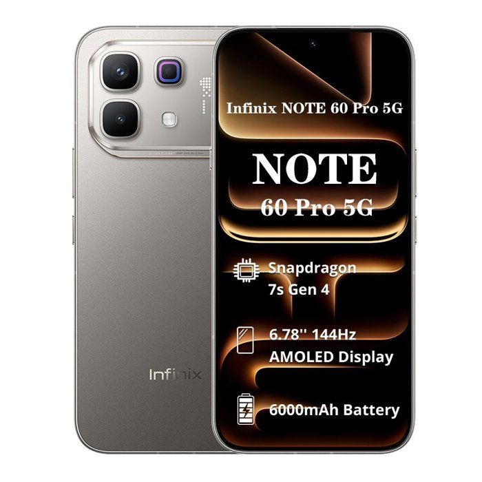 Smartphone Infinix Note 60 Pro 5G Titanium 12+256Go - 678 Snapdragon 7s Gen 4 6000mAh 90W AMOLED 144Hz 50MP IP64