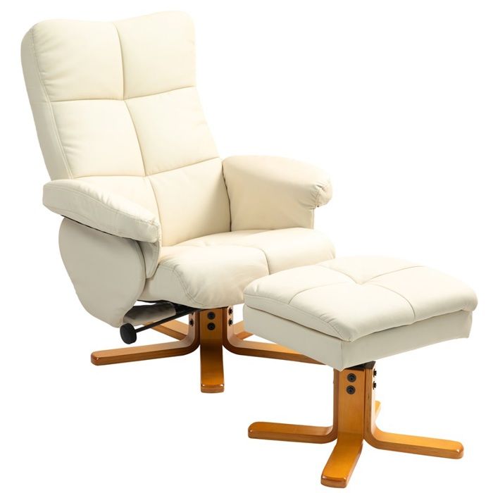 Fauteuil inclinable avec repose-pieds dossier inclinable à 145° pivotant à 360° similicuir blanc crème Fauteuil inclinable avec repose-pieds dossier inclinable à 145° pivotant à 360° similicuir blanc crème