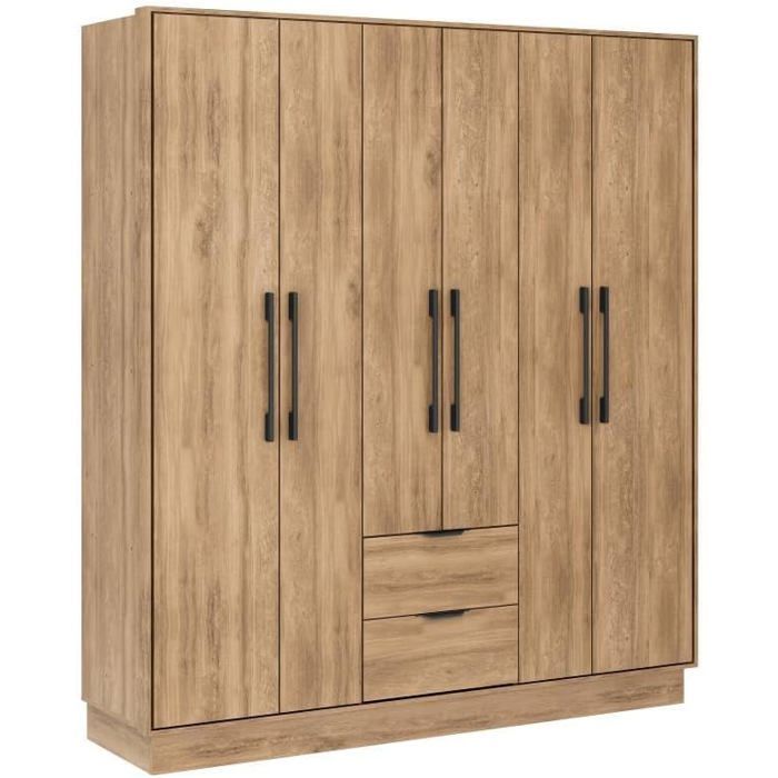 FEOVA Armoire 6 Portes et 2 Tiroirs 162x182x46 5 cm Naturel clair MDF 4 Penderies