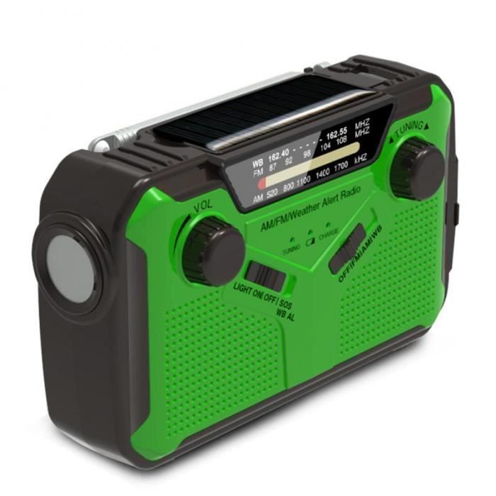 Radio Multifonction D'urgence – AM/FM/SW – Manivelle, Solaire, USB – Lampe LED Et SOS – Pour Camping, Survie