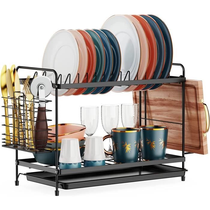 Egouttoir Vaisselle, 2 Niveaux Egouttoir Avec Bec Pivotant Egouttoir Avec Porte Couverts Support Planche A Decouper Pour Cuisine
