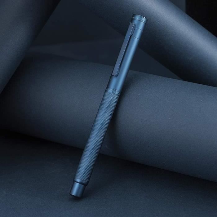Stylo-plume Hongdian 1843 Navigator - Pointe Extra-fine 0,4 Mm - Métal Massif Bleu Ondulé - Avec étui