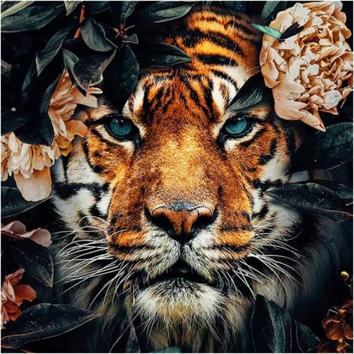 Kit De Peinture Diamant Animaux : 4 Toiles Tigre & Lion, Diamants 5D Et Outils Inclus Pour Décoration Murale DIY
