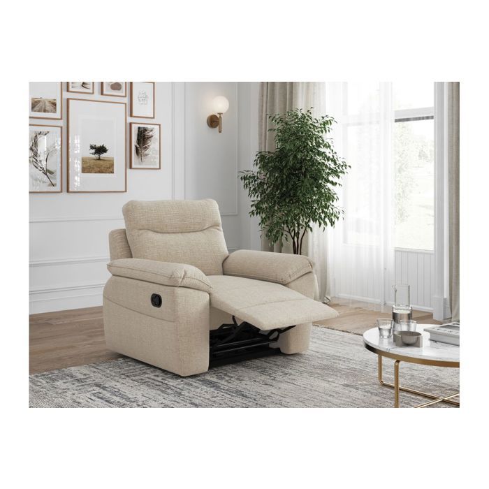 Fauteuil de relaxation manuel ROSS en tissu texturé 3D - Beige - L101 x P100 x H102cm - LOUNGITUDE Fauteuil de relaxation manuel ROSS en tissu texturé 3D - Beige - L101 x P100 x H102cm - LOUNGITUDE