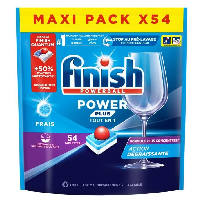 Finish Power Plus Tout en 1 Pastilles Lave-Vaisselle - 54 Tablettes Lave-Vaisselle Finish Power Plus Tout en 1 Pastilles Lave-Vaisselle - 54 Tablettes Lave-Vaisselle