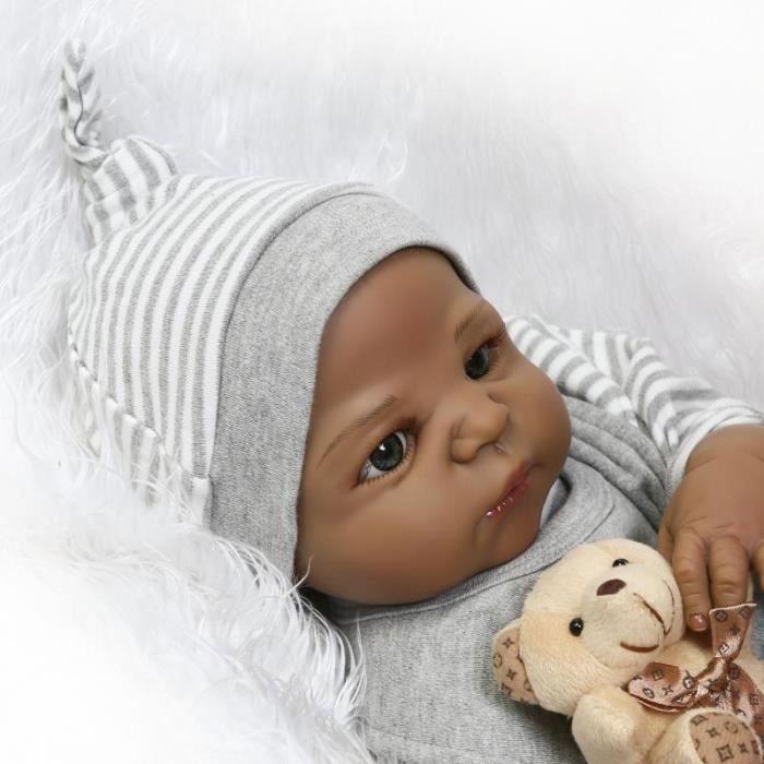 Peau noire 57 cm NPK Bebe Reborn Poupees Realiste Plein Silicone Bebe Garcon Poupee dans Mignon Doux En Peluche Vetements Vivant Beb Cdiscount Jeux Jouets
