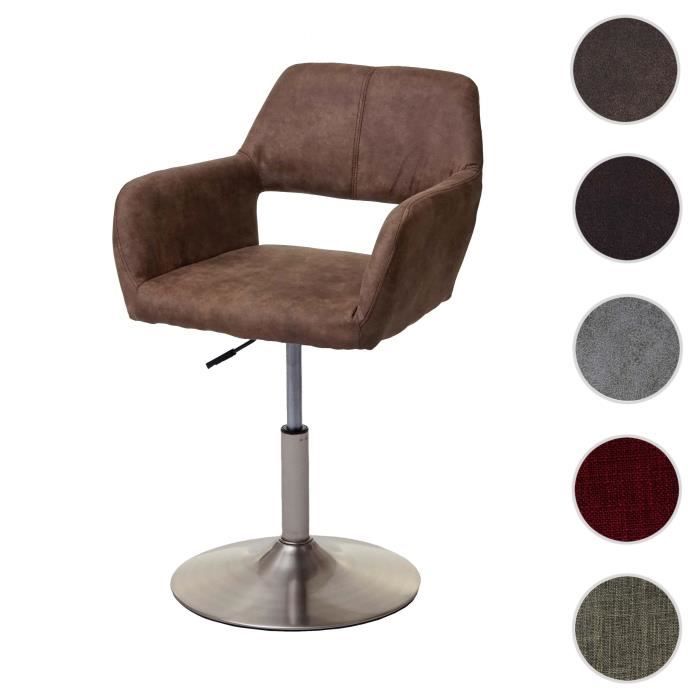 Chaise de salle à manger - HWC - A50 III - Style rétro années 50 - Tissu marron vintage - Pied en métal brossé