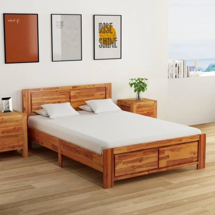 Cadre De Lit Bois D Acacia Massif 140 X 200 Cm 3194 Cdiscount Maison