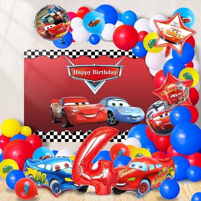 Déco Anniversaire Cars 4 Ans - Kit Complet Avec Ballons, Banderole Et Accessoires - Thème Voiture Pour Enfant
