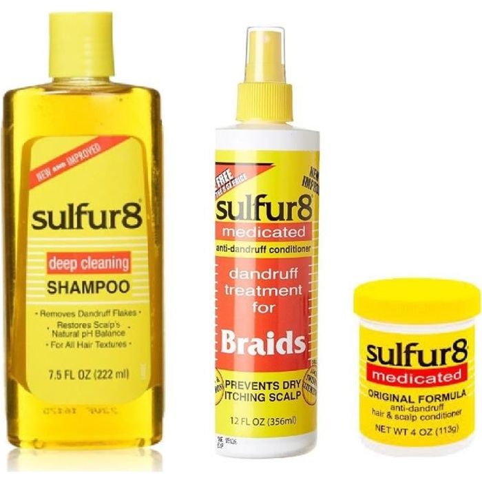 SULFUR 8 shampooing /pommade/braid spray lot 3 anti pellicule