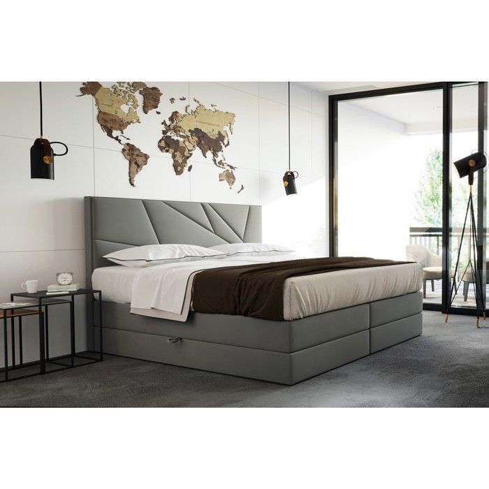 Lit adulte 180x200 cm VERDELUX - avec rangement matelas ressorts ensachés et surmatelas - tissu velours - gris clair Lit adulte 180x200 cm VERDELUX - avec rangement matelas ressorts ensachés et surmatelas - tissu velours - gris clair
