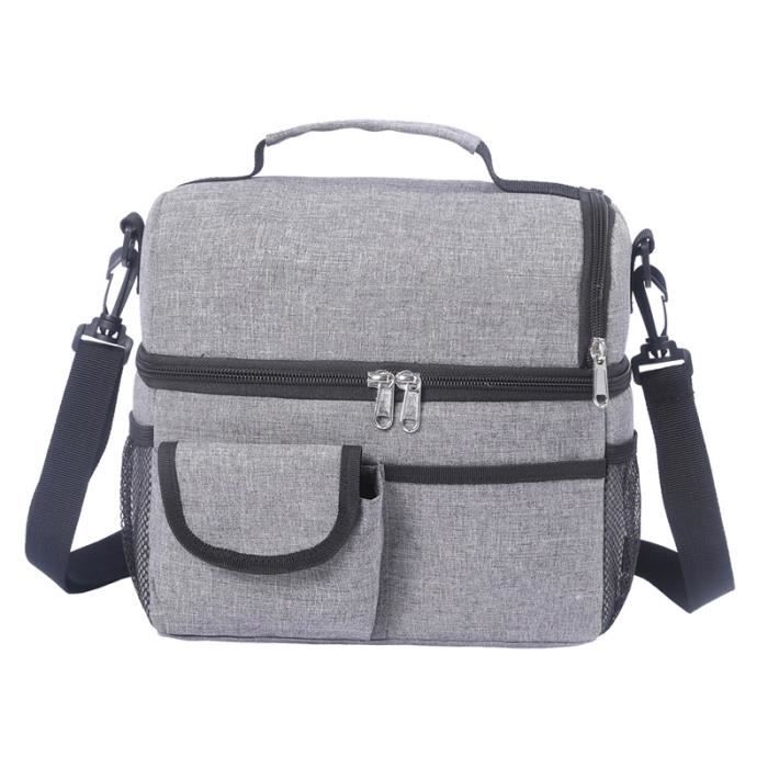 Sac Isotherme Repas 8L , sac à lunch isotherme 2 compartiments, sac à lunch portable réutilisable pour l'école et le bureau (gris)
