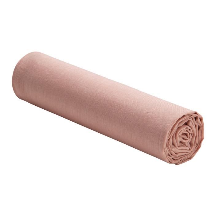 Drap housse 140x190 cm 100% Lin Lavé Rose - Linge de lit drap housse premium