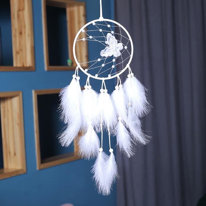Attrape-Rêves Blanc à Plumes Style Indien - 46cm - Décoration Murale Éthnique Pour Chambre