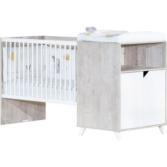 Lit Combiné - BABY PRICE - Scandi Gris - Evolutif - 120x60 en 90x190