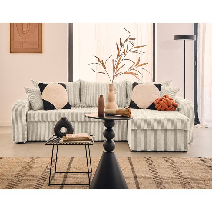 Valos - canapé dangle réversible - 4 places - convertible avec coffres - en velours côtelé - Beige