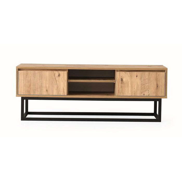 Meuble TV - BELINDA - Noir / Pin - 46 x 192 x 15 cm