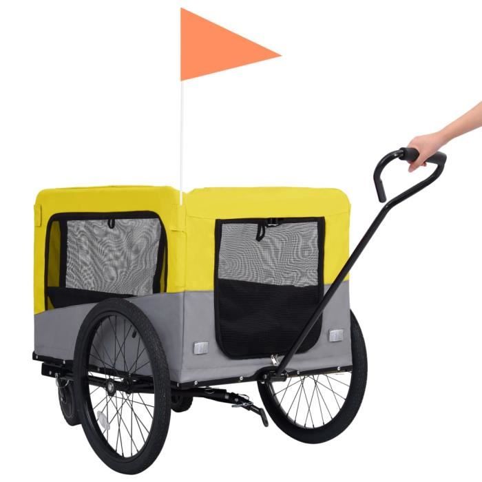 QID Remorque de vélo-poussette 2 en 1 pour chien Jaune et gris