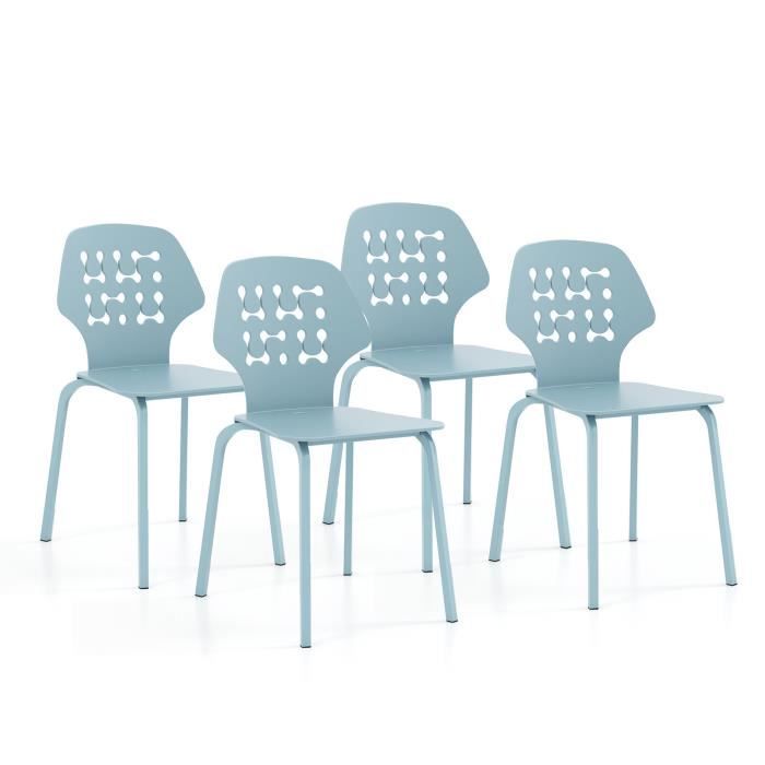costway lot de 4 chaises de salle à manger en métal avec dossier creux, sans accoudoirs, siège haute 46cm, charge max. 150 kg, bleu