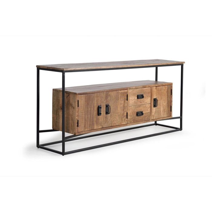 Buffet 3 portes 2 tiroirs - Giner y Colomer - Bois de manguier - Métal naturel - 180x80x40cm Buffet 3 portes 2 tiroirs - Giner y Colomer - Bois de manguier - Métal naturel - 180x80x40cm