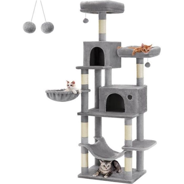 Meilleurs prix pour Arbre à Chat, Hauteur 199 cm, Grande Tour de Jeux, Housses de Plate-forme Amovibles, Multi-niveaux, Gris Clair
