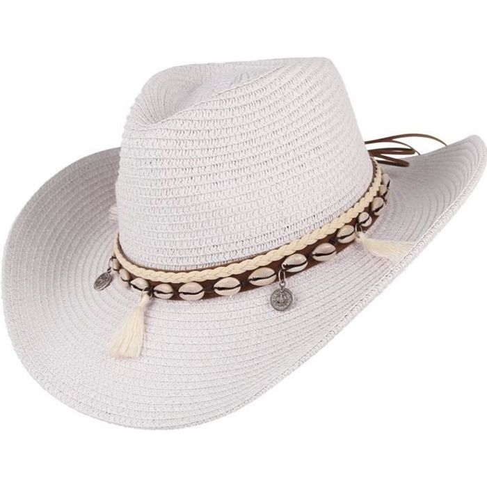 GEMVIE Chapeau Western Chapeau de Paille été Anti-UV Plage Chapeau de Cowboy Femme 