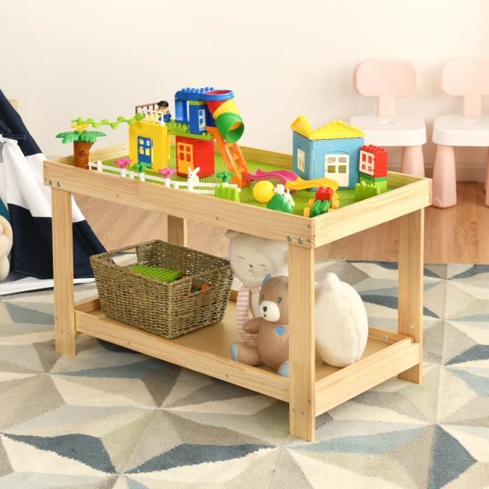 Goplus Table De Jeu De Construction En Bois De Pin Avec Dessus Et Etagere Amovibles Pour Enfants Plus De 3 Ans Table D Activite Cdiscount Puericulture Eveil Bebe