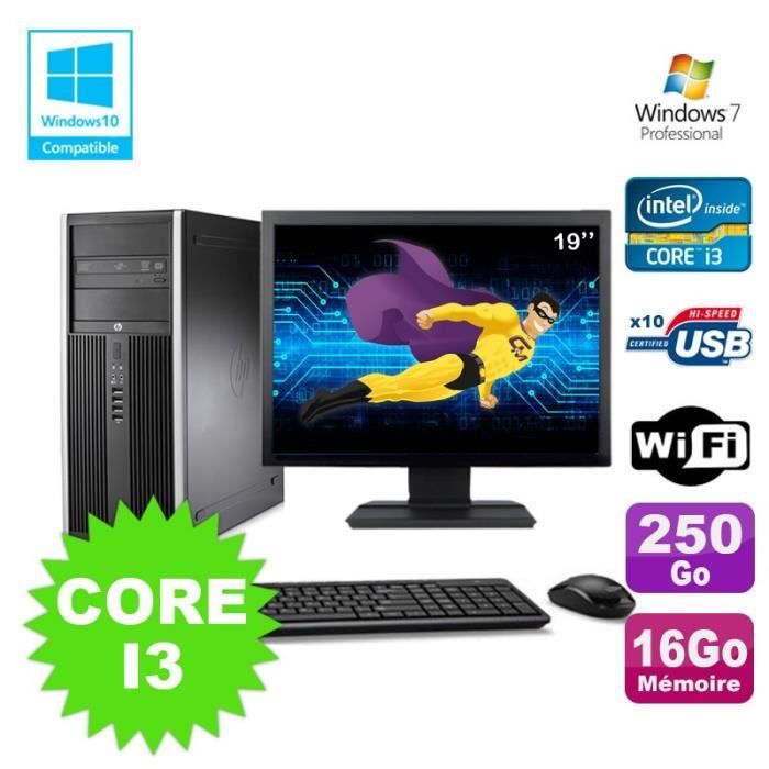 Lot PC Tour HP 8200 Core I3-2120 16Go 250Go Graveur WIFI W7 + Ecran 19 - Hewlett packard