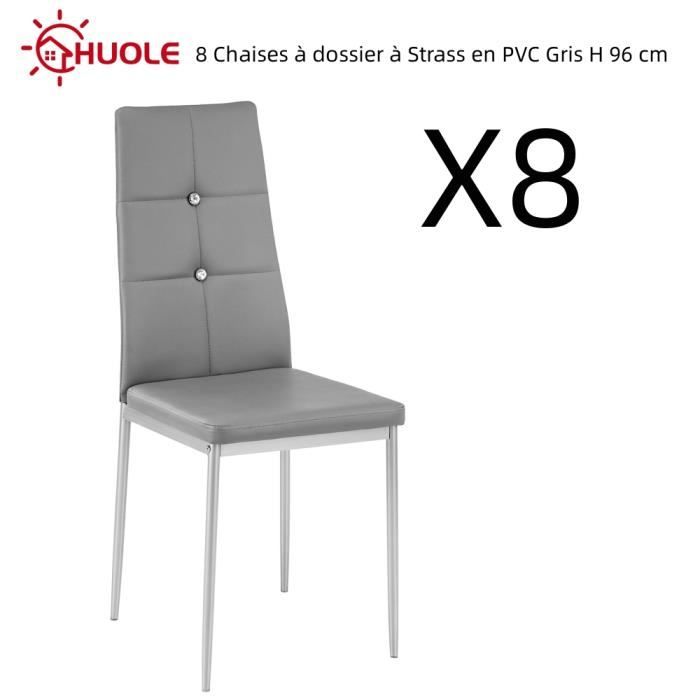 huole lot de 8 chaises à dossier à strass en pvc gris h 96 cm