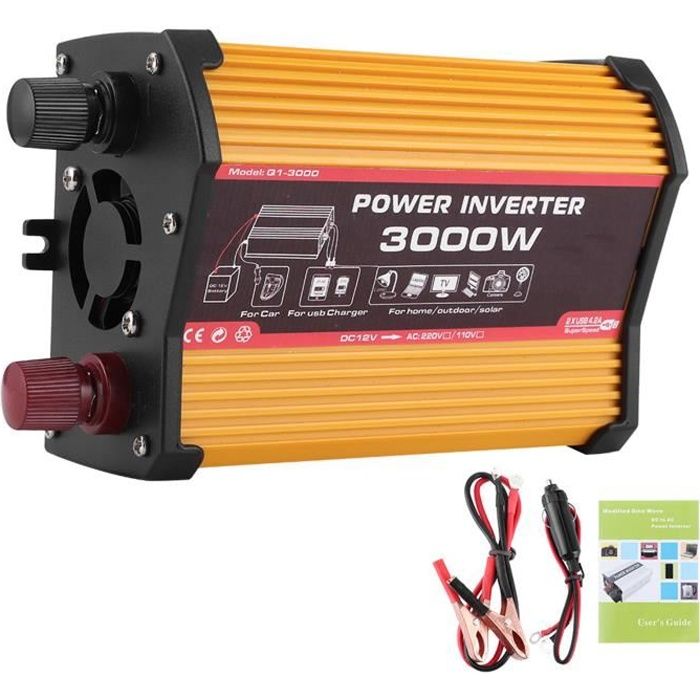 CEN Inverseur de Voiture Double USB 300W Convertisseur de Puissance Auto Adaptateur d'Onde Sinusoïdale Modifié(12V à 220V )