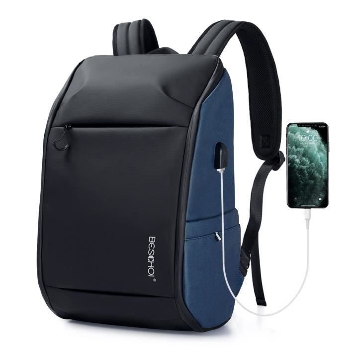 Sac à Dos pour Ordinateur Portable, Sac Etanche et Antivol, Durable pour Homme, Voyage, Travail, avec Port USB de Chargement