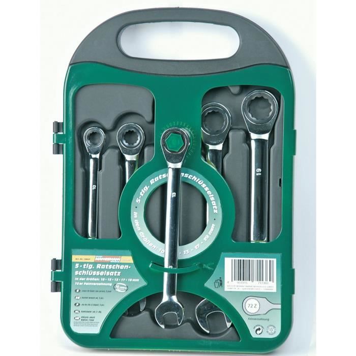Lot De 5 Clés Plates Mixtes + Oeillets - Chrome Vanadium, Du 8 Au 19 Mm