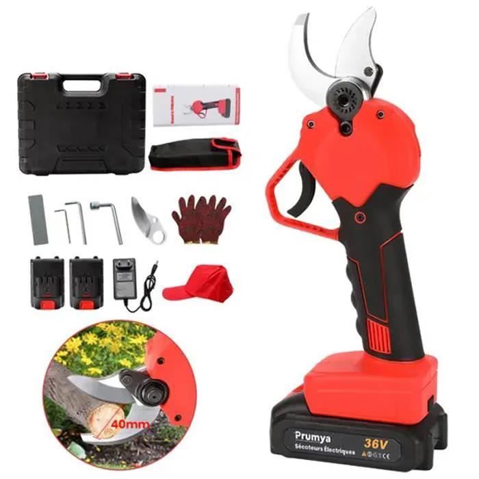 Sécateur électrique Professionnel 40 Mm – 2 Batteries 21V 2000mAh, Sans Fil Pour Vigne, Arbres Fruitiers Et Jardin