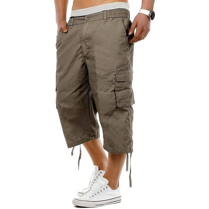 Short Cargo Homme Été 100% Coton - Coupe Ample Avec 6 Poches - Décontracté Et Pratique
