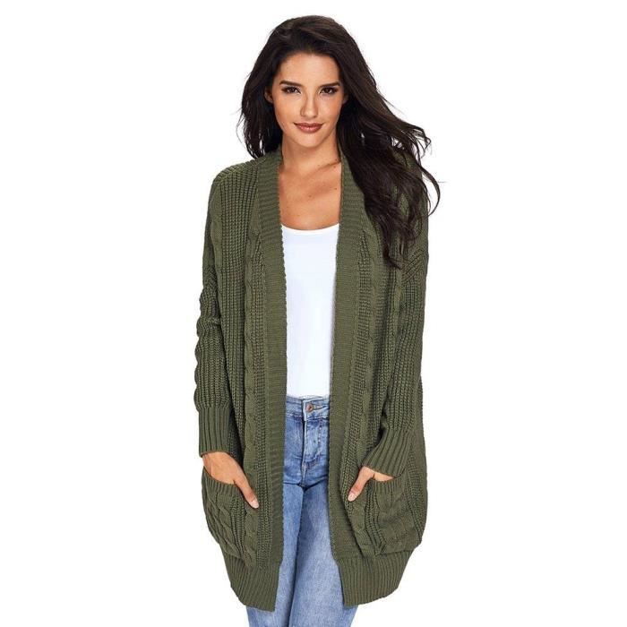 Hikaro Cardigan Femme Tricot Manteau Chic sans Boutons Chandail Femme Outwear en Maille Torsad/é Gilet Hiver