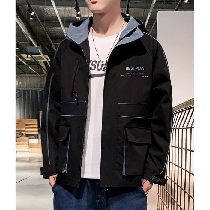 Veste homme manches longues a capuche nouveau automne hiver 2020 lache decontractee avec passepoil imprime lettre noir Noir Cdiscount Pret a Porter