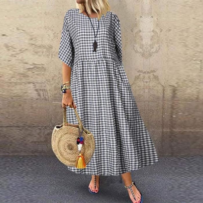 Robe mi longue en treillis pour femmes Robe longue maxi robe d t