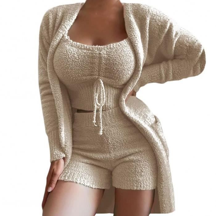 Koitniecer Tenue Polaire Sherpa floue pour Femmes 3 pièces Pyjama