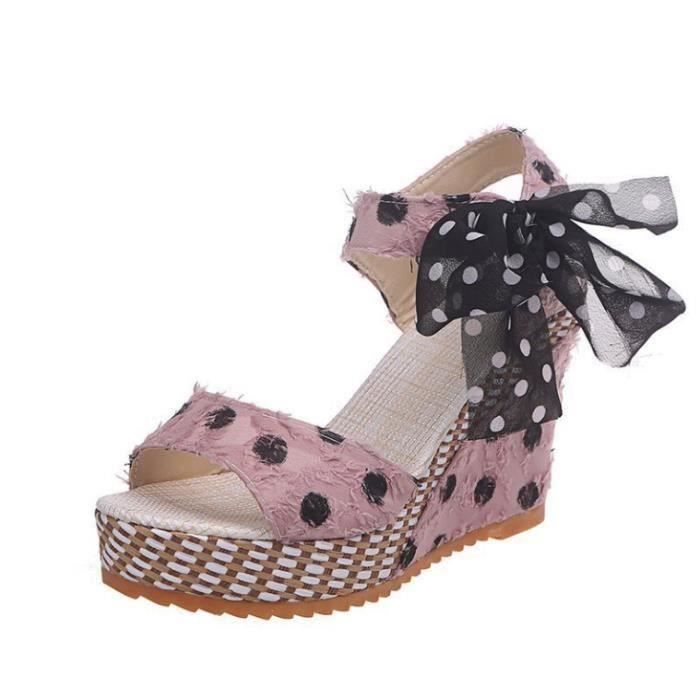 sandales compensées rose poudré