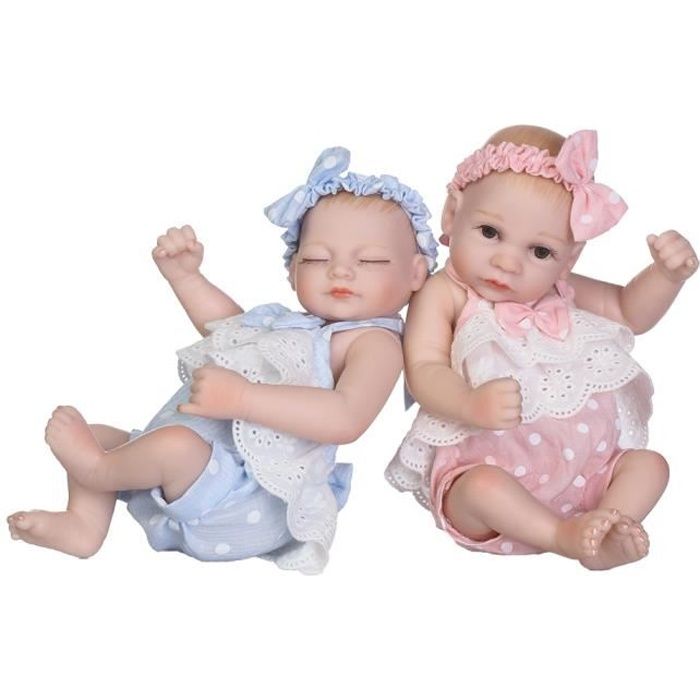 Simulation Twins Doll Bain d'eau réaliste du nouveau-né Poupées Mini mignon doux en silicone rose et bleu