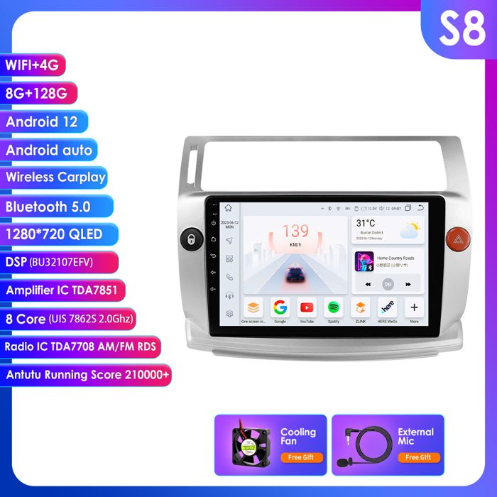 Autoradio Android 9" Pour Citroën C4 2004-2009 / C-QUATRE 2008-2011 – 2Go/64Go, CarPlay/Android Auto Sans Fil, GPS, WiFi + Caméra De Recul - 10