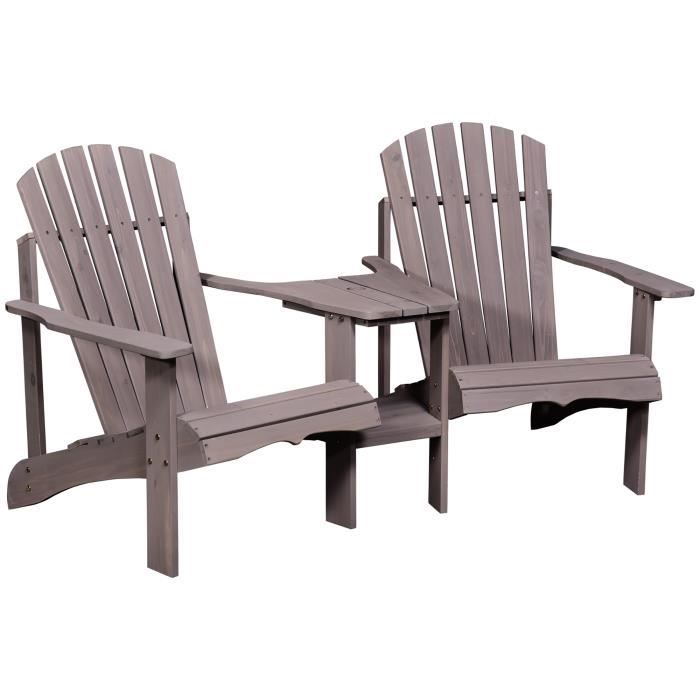 fauteuils de jardin adirondack avec table basse - outsunny - gris - bois sapin pré-huilé - design