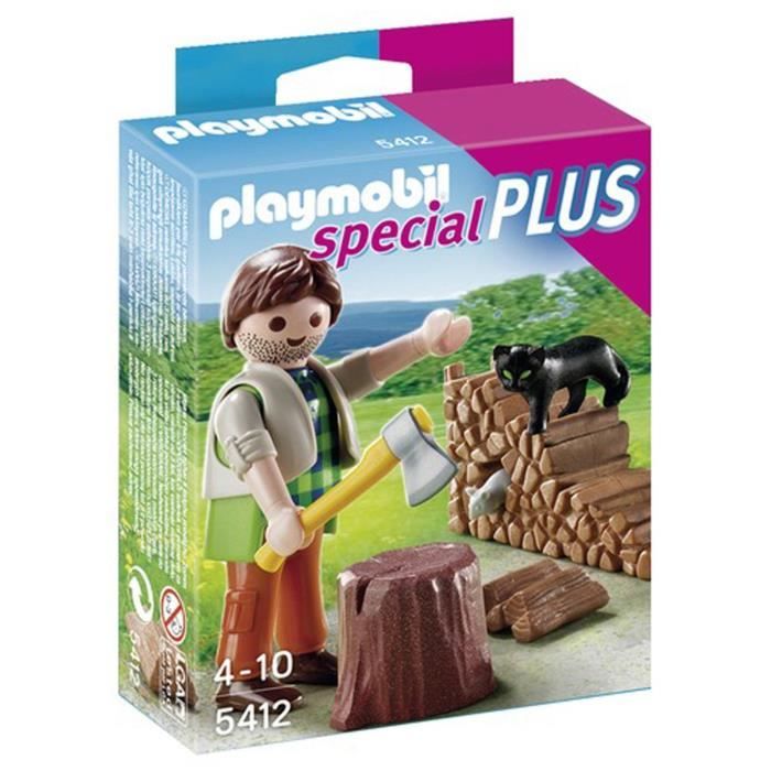 Playmobil 5412 - Figurine - Bûcheron - 1 personnage, 1 chat, des bûches - Plastique