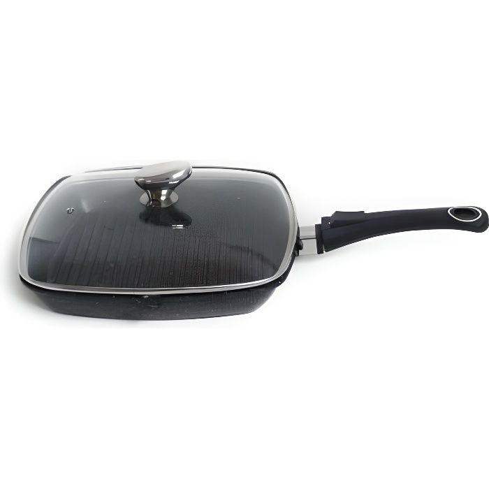 Pradel Excellence - 52383M - Poêle Grill 28 x 28 cm  Façon Pierre  avec Couvercle en Verre, tous Feux dont Induction 52383M