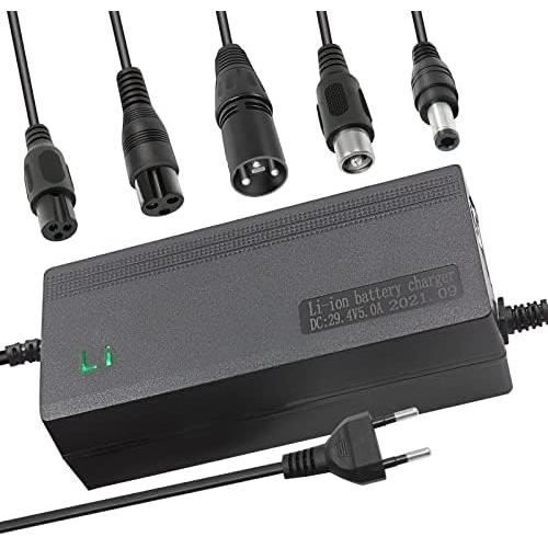 Chargeur Li-ion 29,4 V 2A – Avec Adaptateurs DC, XLR, GX16, GX12, Pour Batteries Lithium