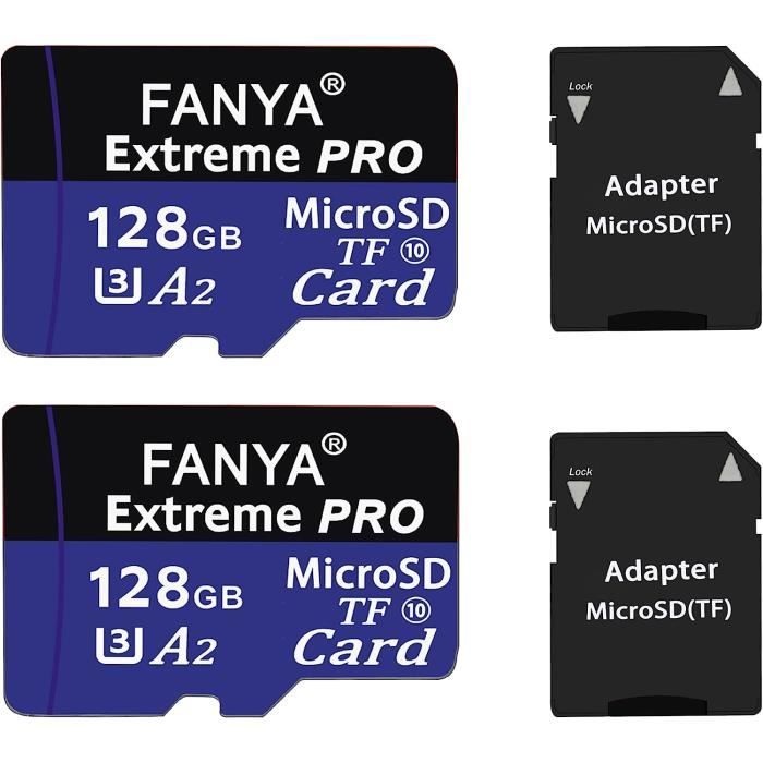 Carte Micro SD 128 Go Lot de 2, Carte Mémoire microSD + Adaptateur SD, microSD Vitesse de