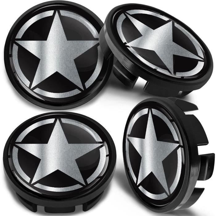 SkinoEu Compatible avec Cache-Moyeu VW 65mm Capuchons de Centre Enjoliveurs de Roué Jante Voiture Noir Étoile Argent Star CV 4372